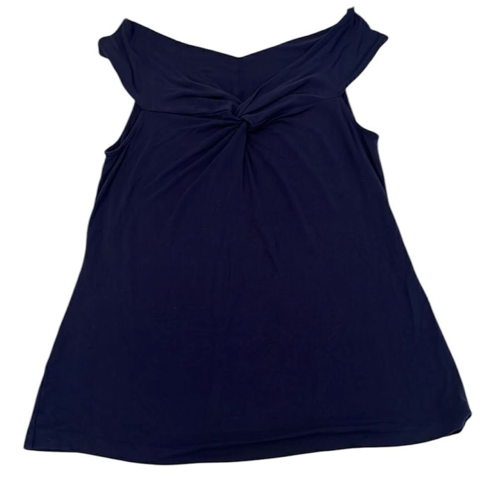 Tommy Bahama szS on or off shoulder twist front dark blue knit top EUC